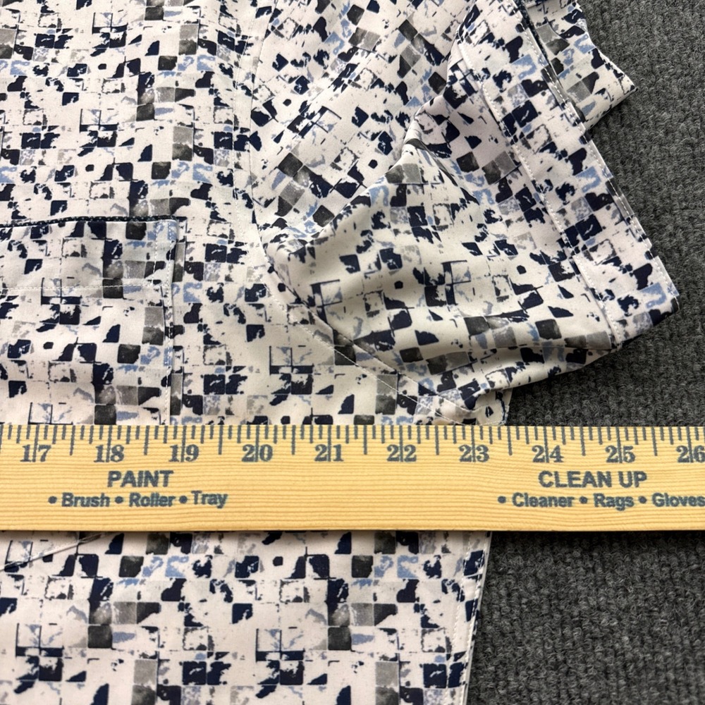 7Diamonds Button Down Mens L White Blue Geo 4-Way Stretch Short Sleeve Shirt - Picture 10 of 12